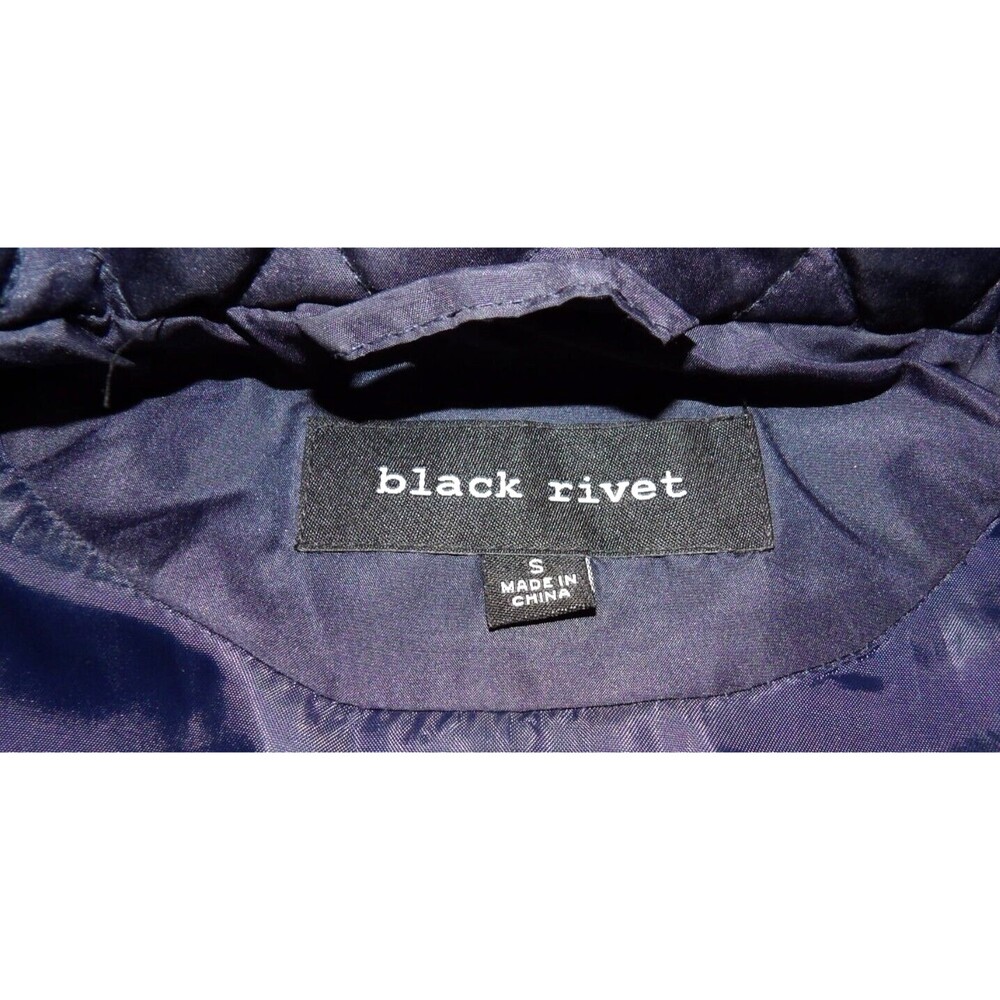 Black Rivet Navy Blue GIII Puffer Quilted Vest Faux Fur Trimmed Hood Sm Pockets - Picture 2 of 16